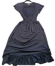 Olivia Rae Dress Womens XS Black Wrap Maxi Flutter Sleeve Ruffle Hem Jersey