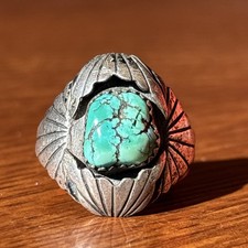 Navajo Vintage Ring Statement Turquoise Size 8 Sterling Silver B12