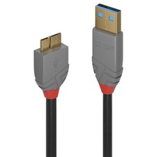 LINDY USB 3.2 Type A to Micro-B Cable, Anthra Line - Black, 0.5m 0.5m Anthra Lin