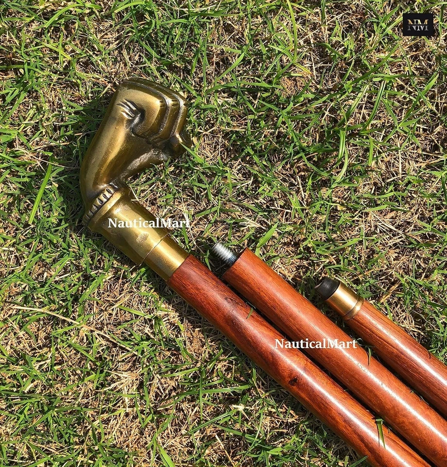 Solid Brass Closed Fist Head Handle Handmade Victorian Wooden Walking Stick Cane