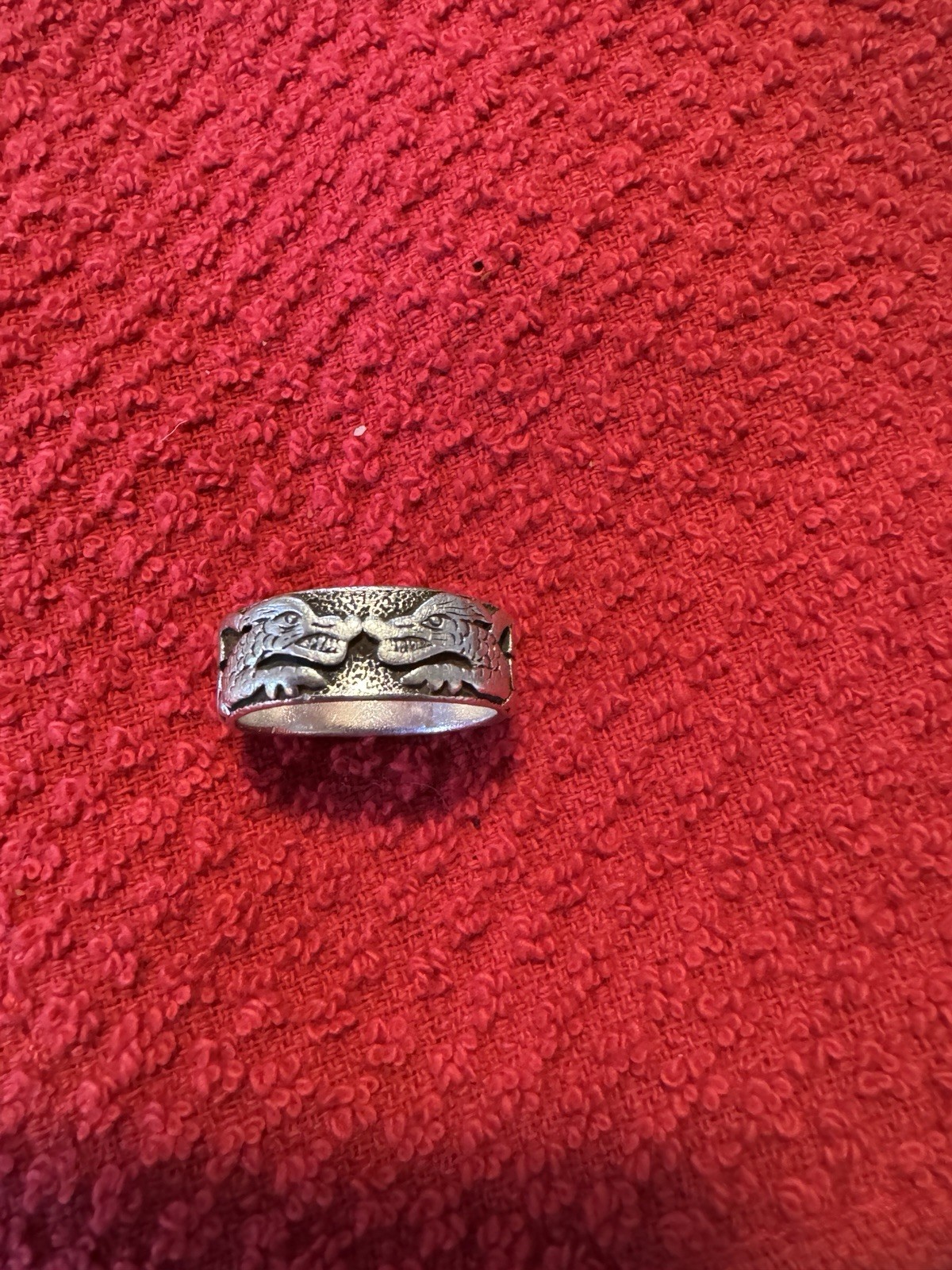 Vintage Solid Sterling Silver Two Headed Dragon R… - image 1