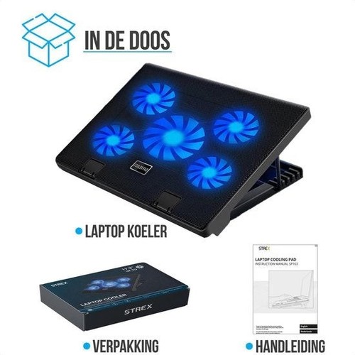 Laptop-Kühler 12" 17 Zoll einstellbar 5 Lüfter Laptop-Kühler Kühlkissen - Afbeelding 7 van 8