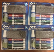 4 Pack EXPO Low Odor Dry Erase Markers, 4 Per Pack With Eraser cleaner   331