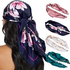 HBselect 4PCS Head Scarf for Women 35? Large Square Satin Headscarves