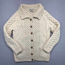 Vintage Irish Aran Fisherman Cardigan Handknit Wool Collar Size 36