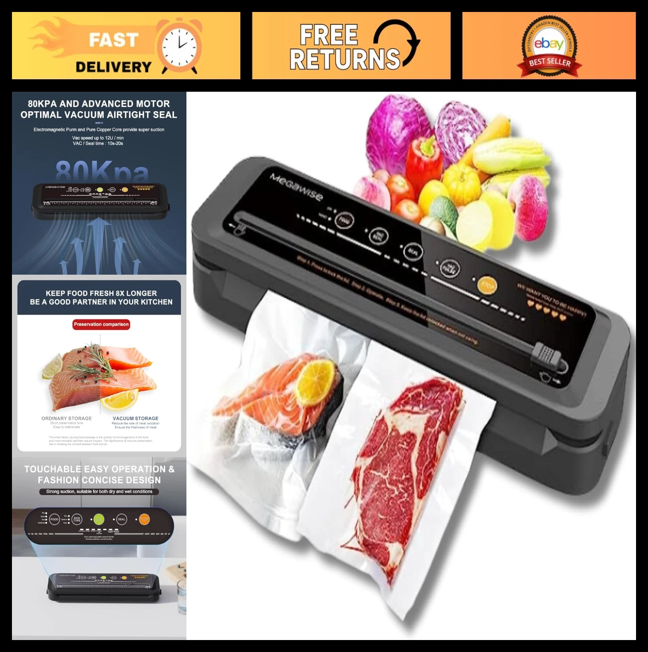 Compact One-Touch Automatic Food Vacuum Sealer Machine - Powerful & Efficient Se