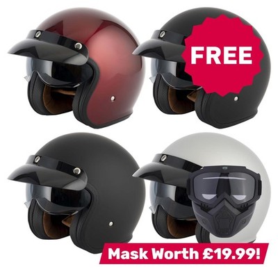 VCAN H589 Jethelm Motorradhelm Retro Jet Bike Roller uni schwarz rot
