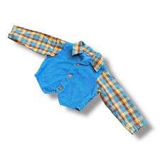 Vintage 60's Baby Plaid Corduroy Vest Long Sleeve Button Up