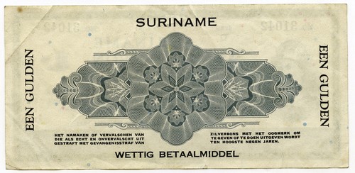 1942 Suriname Zilverbon 1 Gulden Serie Q Currency Note - L949 - Picture 2 of 2