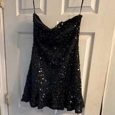 FOREVER 21 Black Sequin Strapless Mini Party Dress S Polyester