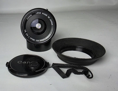 CANON FD 35mm 1:3.5 S.C. Wide Angle Lens With Rubber Hood & Caps