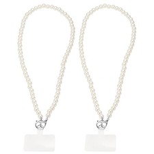 2Pcs Phone Lanyards, 28" Cellphone Pearl Chain with Tether Tabs  Silver Clasp