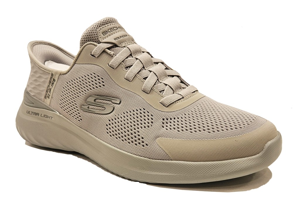 Skechers Slip Ins Bounder Entrenadores Emergentes Para Hombres Gris Sin Cordones Espuma con Memoria Trai...