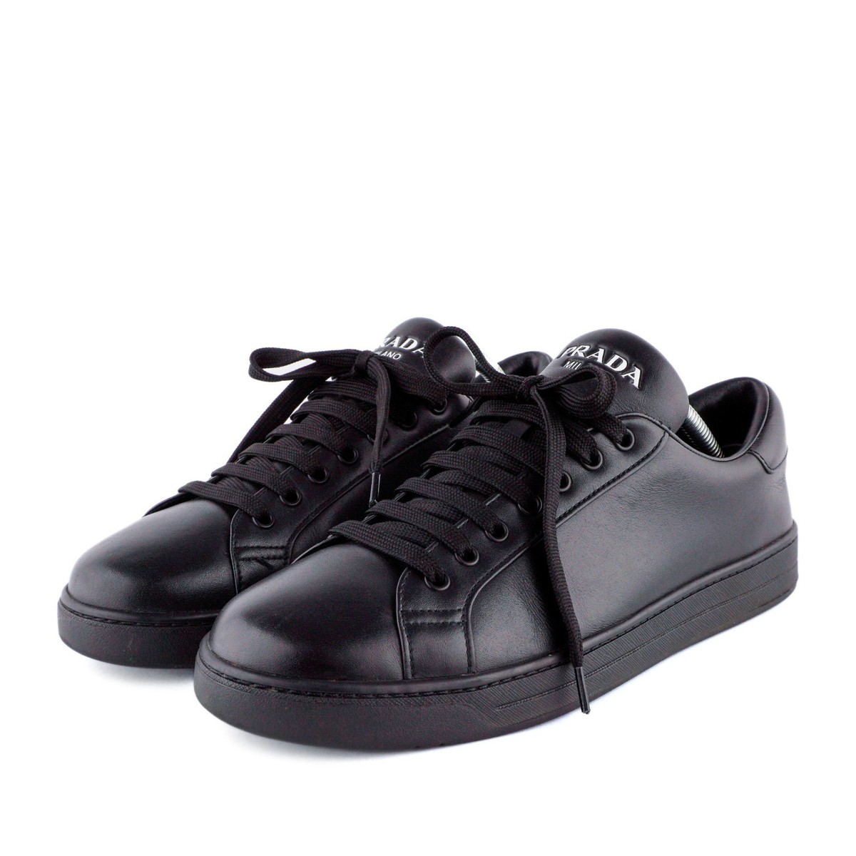 Prada Milano Classic Logo Black Leather Tennis Sneakers | eBay