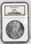 1994 $1 American Eagle NGC MS69 1 oz .999 Fine Silver US Bullion Coin