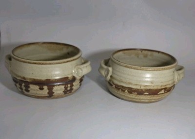 Vintage Pair of Signed Handmade Studio Pottery Soup Bowls
