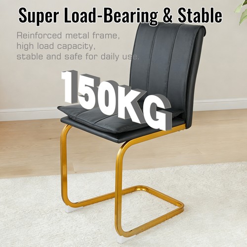 Set of 4 Modern PU Leather Dining Chairs w/ Gold Bow Metal Legs for Dining Room - Picture 43 of 46