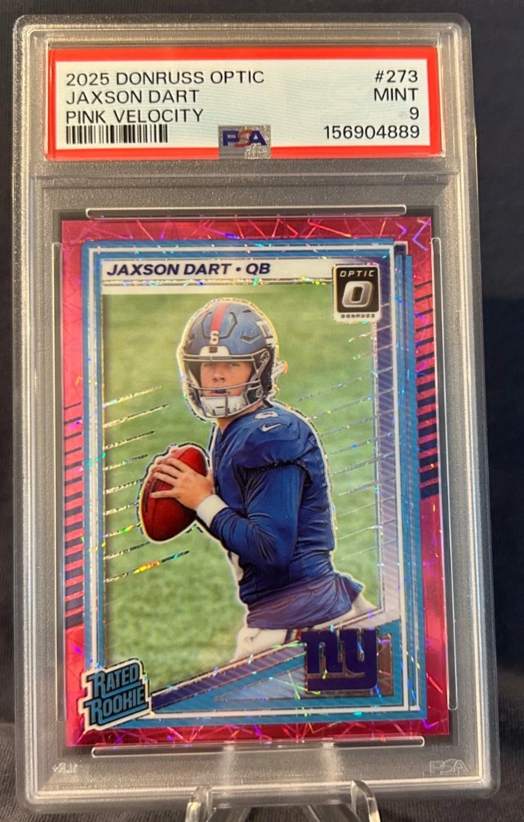 2025 Donruss Optic Jaxson Dart #273 Pink Velocity Rookie 45/99 PSA 9 Mint Giants