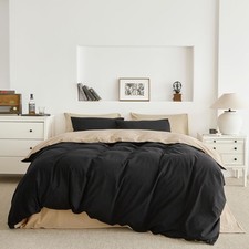 Black Duvet Cover King 100 Washed Cotton 3 Pcs Set 1 Double Sided Solid Colo...