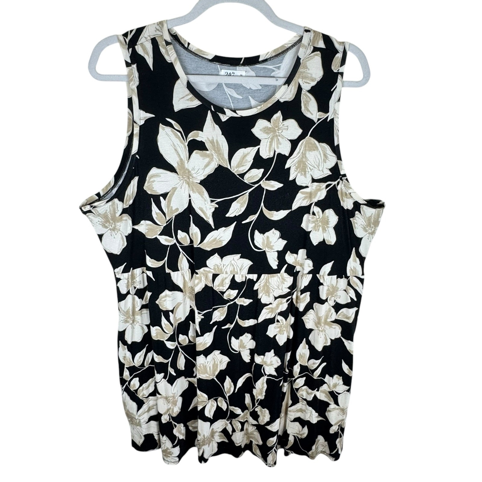 24/7 Maurices Black Tan Cream Floral Sleeveless Stretchy Short Tank Dress Sz 4X