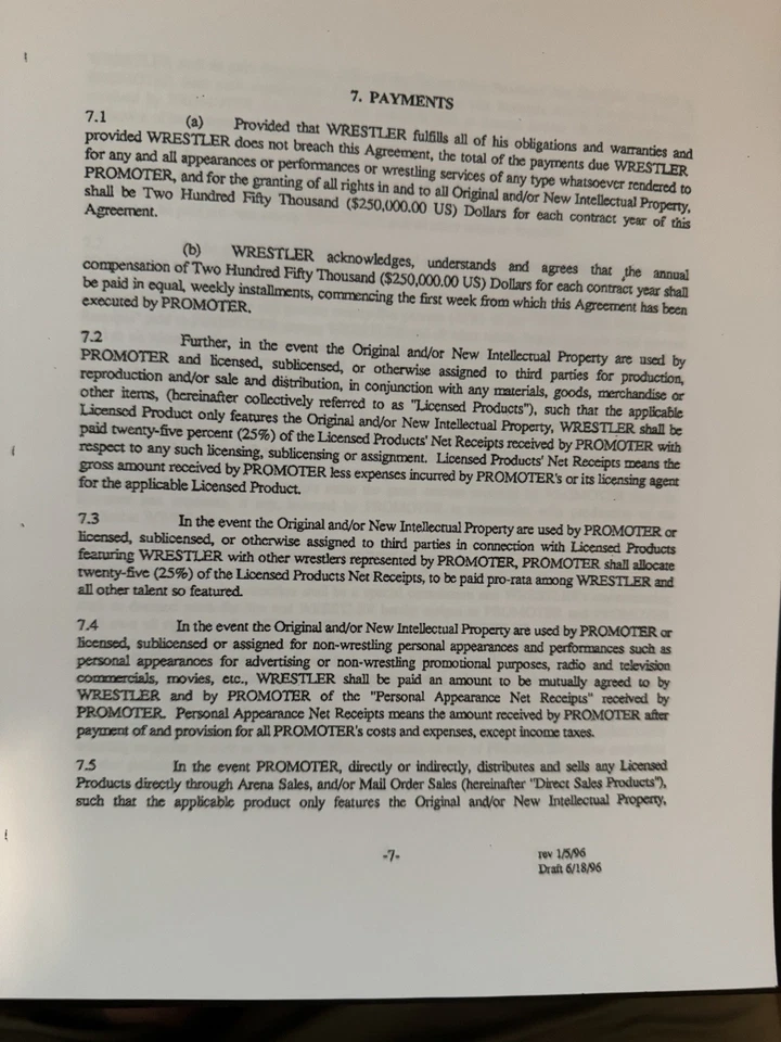 1996 WWF Owen Hart Contract Pro Wrestling History WWE TNA AEW ROH NUEVO WCW NJPW Foto 3 de 4