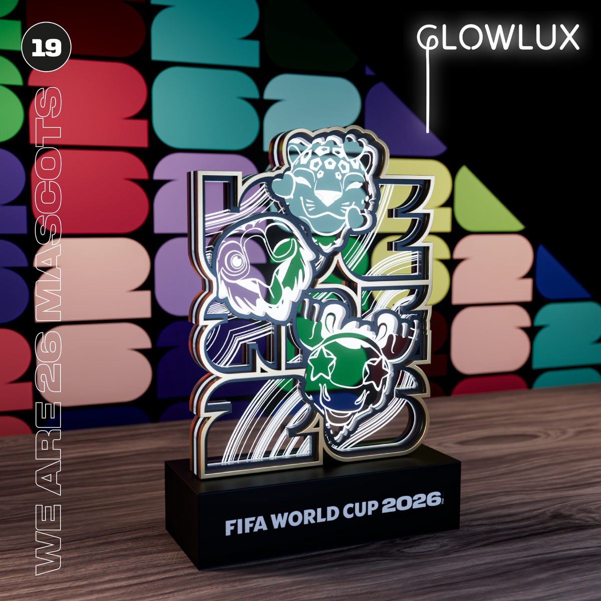 World Cup 2026 Official FIFA Mascots LED Neon Sign Acrylic Desk
