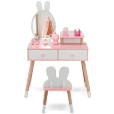 2 in 1 Kids Vanity Table and Chair Set Princess Makeup Dressing Table Writing