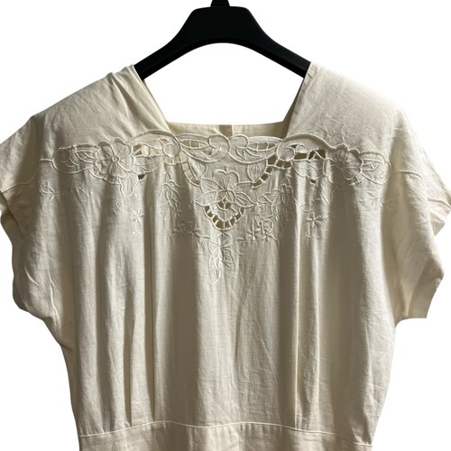 Vintage Talbots Dress Womens 14 Ivory Linen Blend Maxi Laser Cut Floral Cottage - Picture 3 of 10