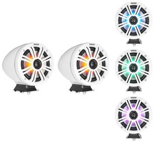 2 KICKER KMFC65 6.5" 195w White Marine LED Speakers Surface Mount Pods 46KMFC65W