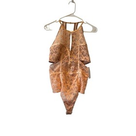 For Love & Lemons NEW Skivvies Miranda Embroidery Bodysuit Orange Floral Large