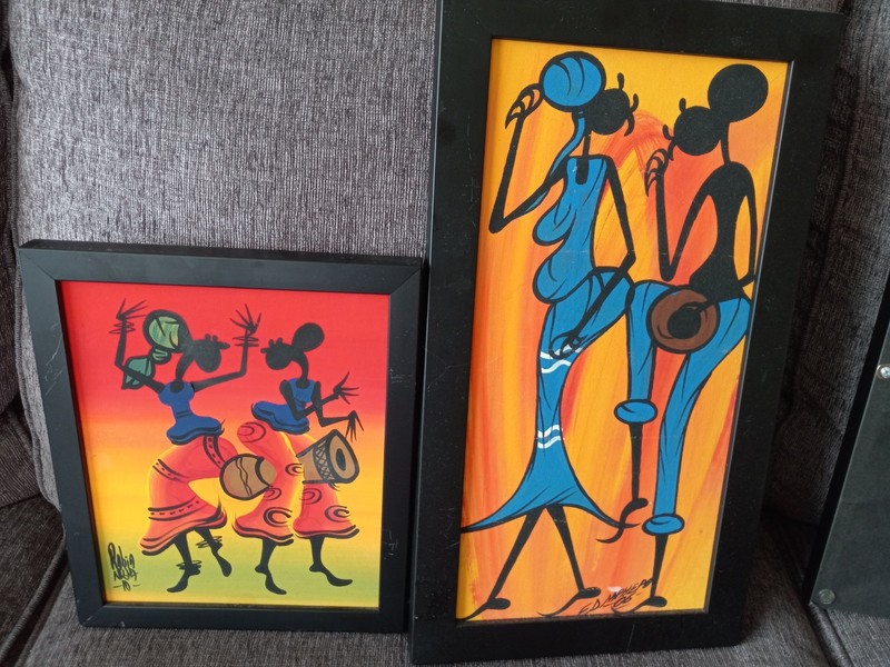 TWO Original AFRICAN ART  PAINTINGS...NOT A PRINT...FRAMED