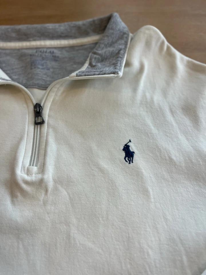 Polo Ralph Lauren Performance Pullover Hombres XL Marfil Cuarto Cremallera Manga Larga Poni Foto 3 de 4
