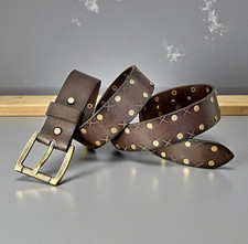 Men  s Brown Full Grain Leather Belt 1.5  Removable Bronze Buckle Chicago Screws