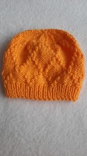 Newborn 0-3 months Baby Hat Hand Knitted by me, Orange. Ideal baby gift.