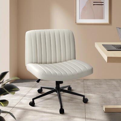 Oikiture Mid Back Armless Office Desk Chair Wide Seat with Wheels