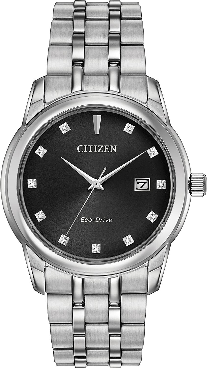 Citizen Eco-Drive BM7340-55E Silver Tone Black Date Dial Mens Classic Watch
