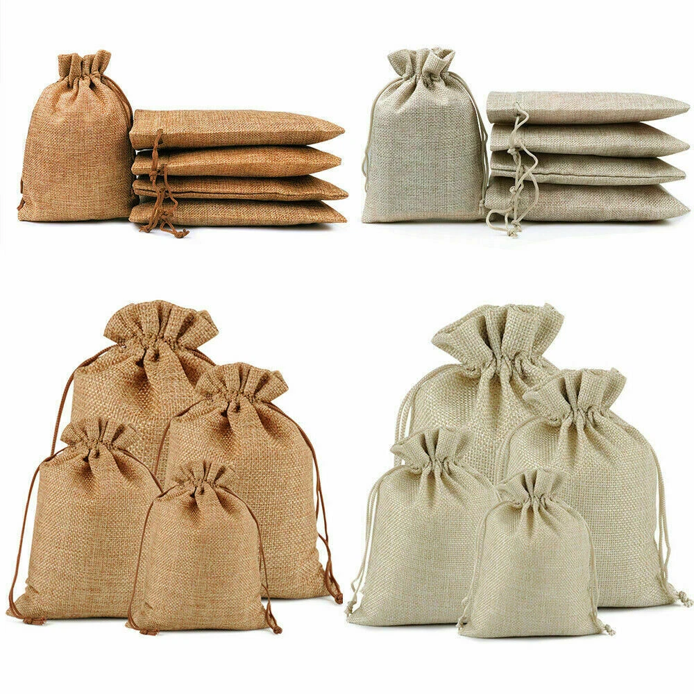 50Pcs Linen Burlap Bags Multi Color Jute Gift Bags Favor Jewelry Pouches Wedding