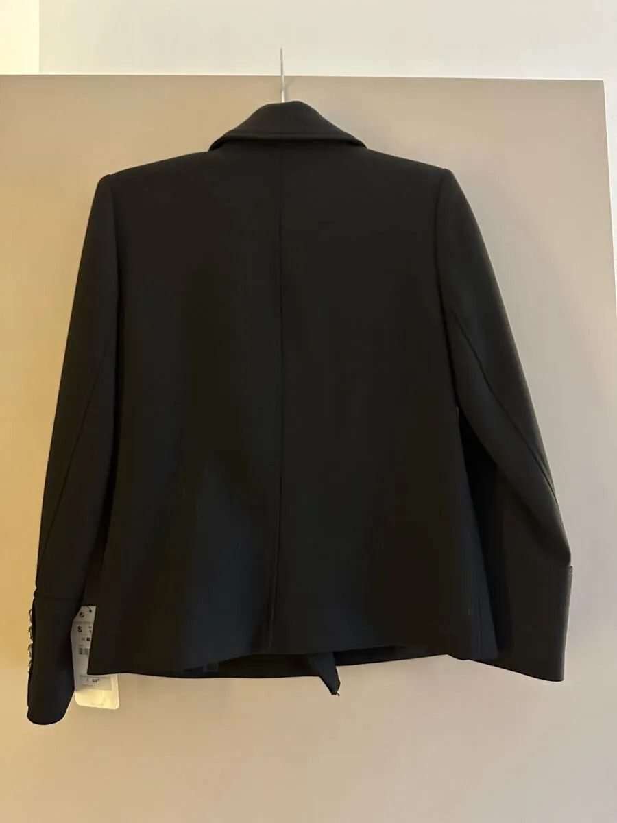 ★ZARA★ SHORT DOUBLE-BREASTED JACKET RARE ZARA BLACK SHORT DOUBLE BREASTED JACKET COAT GOLD