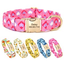 Fancy Customised Dog Collar Personalised Pet Puppy Cat Name Number ID Floral S-L