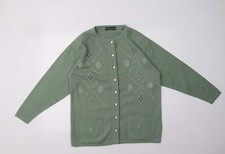 Sarah Dunnway Womens Green Crew Neck Acrylic Blend Cardigan Size M