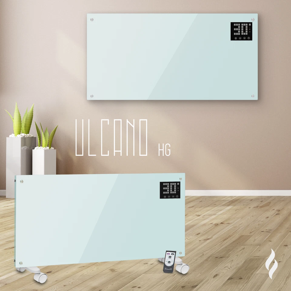 Stufa Elettrica Design Termoconvettore Potenza Regolabile VETRO TEMPERATO Bianco