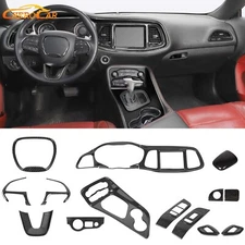 17pcs Interior Decor Cover Trim Overlay For Dodge Challenger 15-23 Carbon Fiber