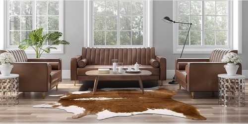 Western Decor Faux Fur Cowhide Rug 4.6 X 5.2 Feet Premium Animal Skin Cow Hide - Picture 3 of 7