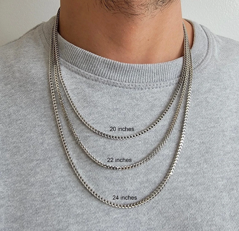 Collar de cadena italiano de plata de ley 925 maciza de 2,7 mm Franco con caja de eslabones unisex Foto 2 de 3