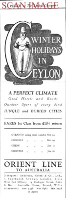 ORIENT Cruise Line To Australia Print Ad 1936 ''Winter in Ceylon'' ADVERT 716/133
