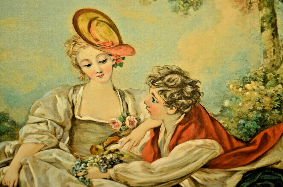 FRANCOIS BOUCHER Original Antiguo Amantes del Otoño Retrato Renacimiento Litografía Foto 3 de 4