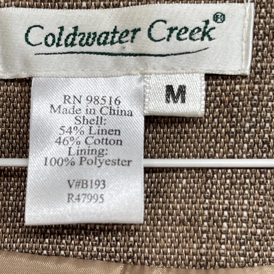 Chaqueta Blazer Coldwater Creek Talla Mediana Marrón Frente Abierto Mezcla Lino M Tweed Foto 3 de 4