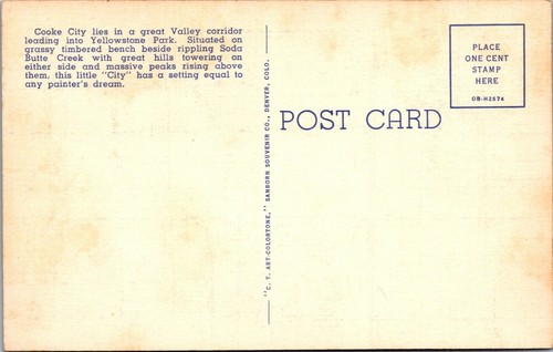 COOKE CITY MONTANA RED LODGE CURTEICH LARGE LETTER LINEN POSTCARD - Picture 2 of 2