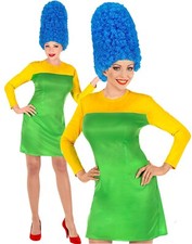 Ladies Womens Marge Simpson 80s 90s Fancy Dress Costume Oufit with Blue Wig