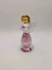 2004 Ron Hinkle WV Blenko Style Pink/Gold Art Glass Hand Blown Angel Figurine 